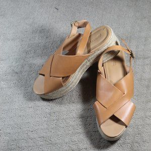 NWOT Soludos Size 10 Tan Criss Cross Leather Espadrilles Platform Shoes
